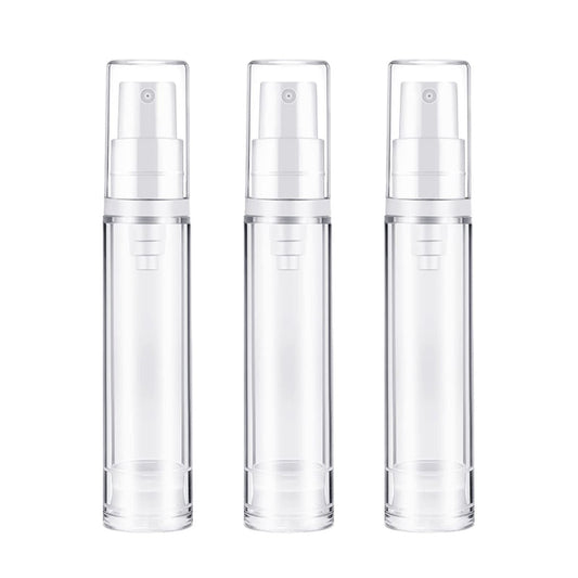 BlingKingdom 3er-Pack nachfüllbare Airless-Pumpflaschen – Reisefreundliche, transparente Lotionbehälter, Vakuum-Kosmetikflaschen für DIY Foundation, Gel, Essenz, Lotion, Feuchtigkeitscreme (10 ml)