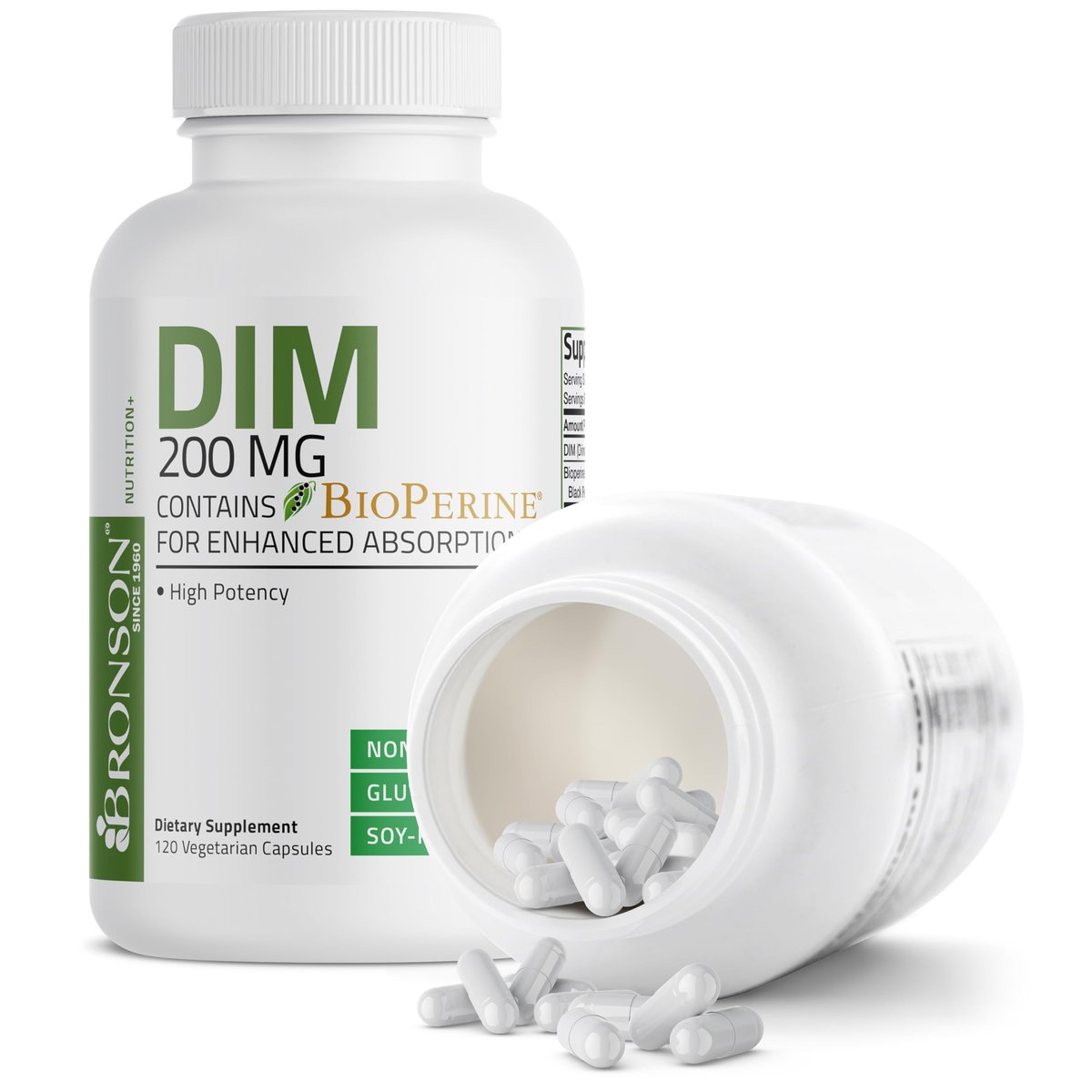 Bronson DIM Supplement 200 mg mit BioPerin für verbesserte Aufnahme, unterstützt den Östrogenstoffwechsel und erhält ausgeglichene Hormonspiegel, 120 vegane Kapseln