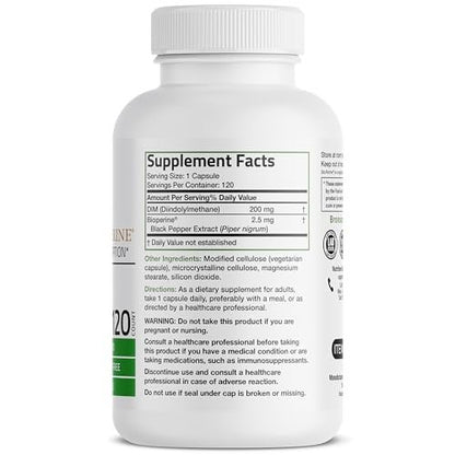 Bronson DIM Supplement 200 mg mit BioPerin für verbesserte Aufnahme, unterstützt den Östrogenstoffwechsel und erhält ausgeglichene Hormonspiegel, 120 vegane Kapseln