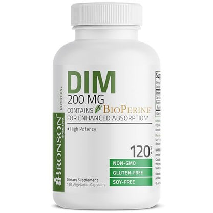 Bronson DIM Supplement 200 mg mit BioPerin für verbesserte Aufnahme, unterstützt den Östrogenstoffwechsel und erhält ausgeglichene Hormonspiegel, 120 vegane Kapseln