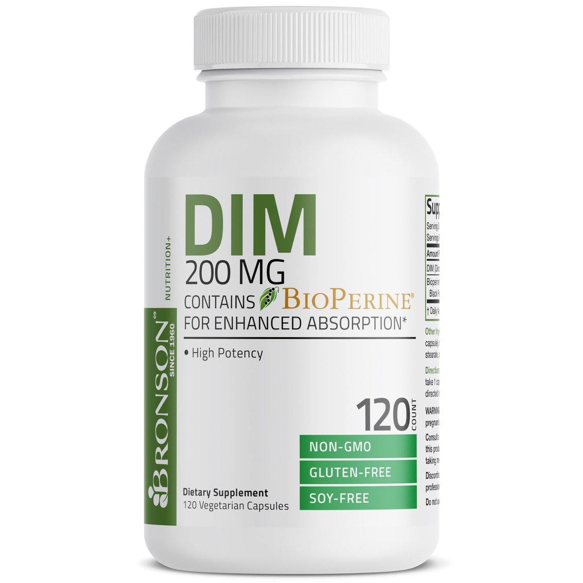 Bronson DIM Supplement 200 mg mit BioPerin für verbesserte Aufnahme, unterstützt den Östrogenstoffwechsel und erhält ausgeglichene Hormonspiegel, 120 vegane Kapseln