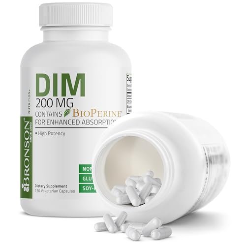 Bronson DIM Supplement 200 mg mit BioPerin für verbesserte Aufnahme, unterstützt den Östrogenstoffwechsel und erhält ausgeglichene Hormonspiegel, 120 vegane Kapseln