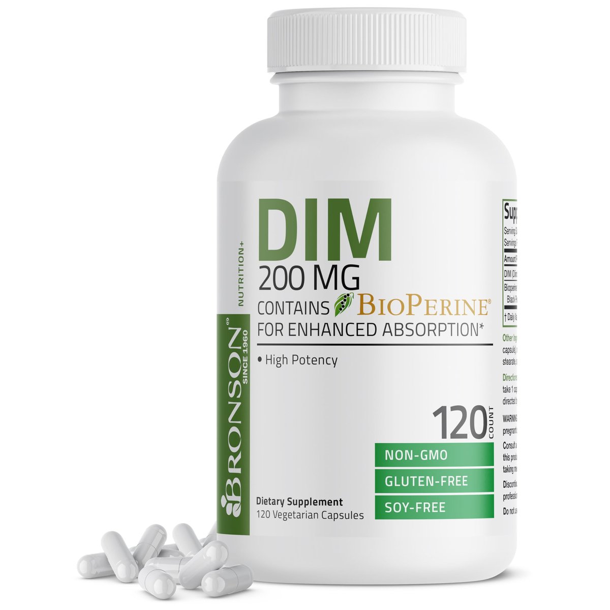 Bronson DIM Supplement 200 mg mit BioPerin für verbesserte Aufnahme, unterstützt den Östrogenstoffwechsel und erhält ausgeglichene Hormonspiegel, 120 vegane Kapseln