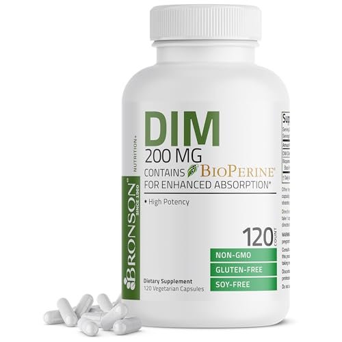 Bronson DIM Supplement 200 mg mit BioPerin für verbesserte Aufnahme, unterstützt den Östrogenstoffwechsel und erhält ausgeglichene Hormonspiegel, 120 vegane Kapseln