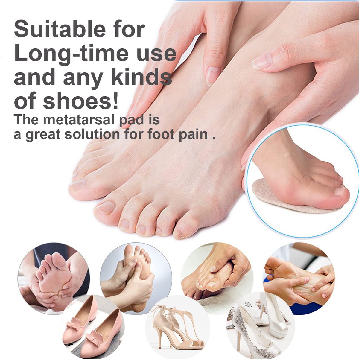 Ball-of-Foot Cushions, Metatarsal Pads für Frauen, Vorfußpolster verhindern das Vorrutschen der Füße, rutschfeste Gewichtsverlagerung, Komforteinlagen für High Heels, Metatarsalgie-Schmerzlinderung (4 Paare)
