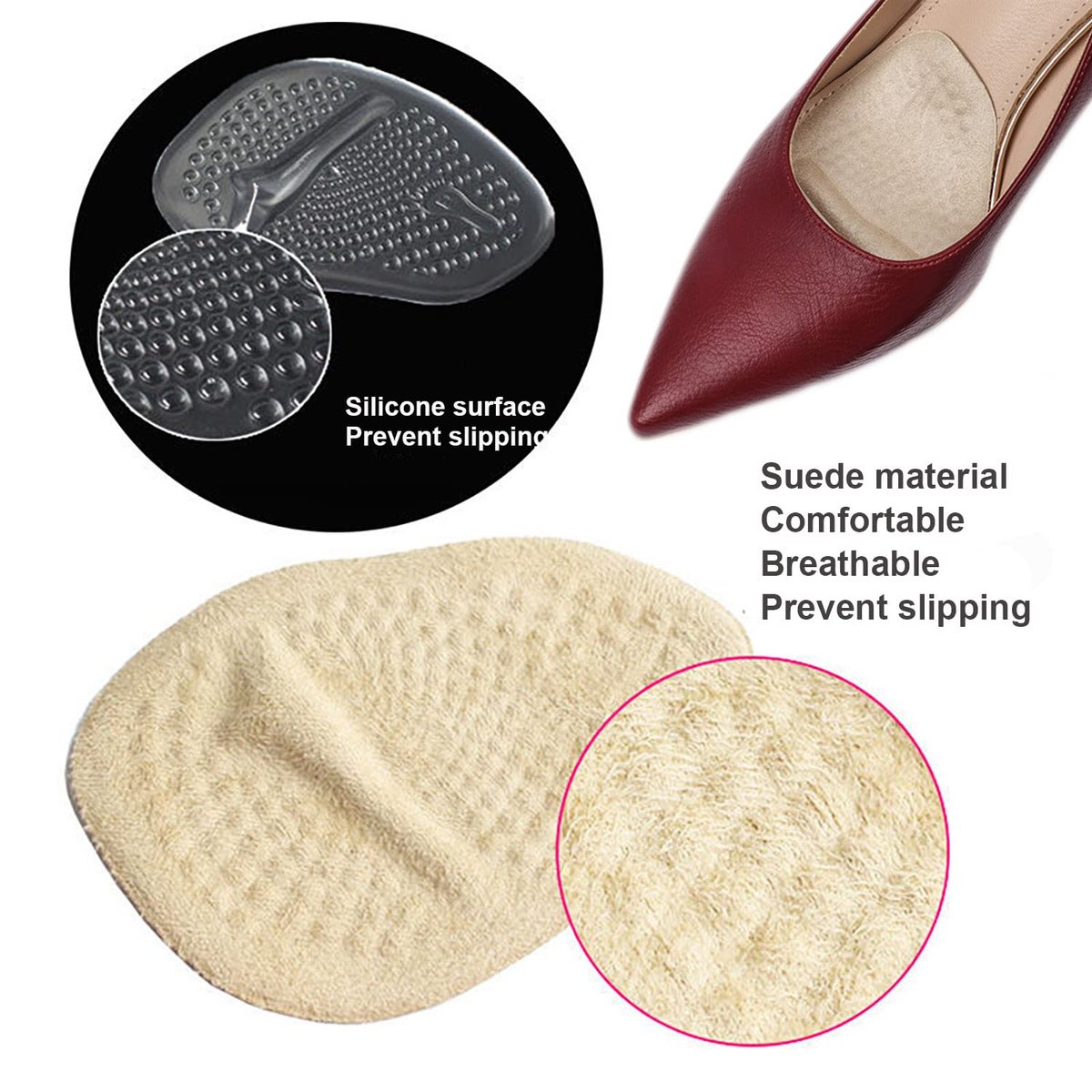Ball-of-Foot Cushions, Metatarsal Pads für Frauen, Vorfußpolster verhindern das Vorrutschen der Füße, rutschfeste Gewichtsverlagerung, Komforteinlagen für High Heels, Metatarsalgie-Schmerzlinderung (4 Paare)