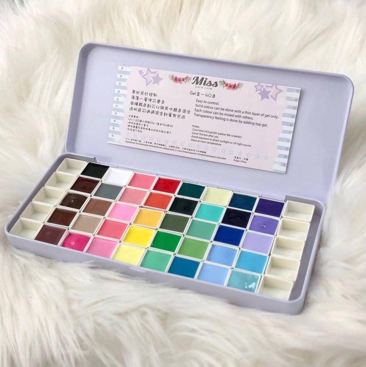 Gel-Palette Nagellack 40 Farben UV LED Aquarellmalerei Nail Art DIY Set – 40 individuelle Quadrate