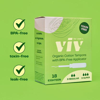 Viv for Your V Organic Cotton Tampons Regular, BPA-freier Applikator, ungiftige Tampons, duftfrei, HSA FSA zertifiziert, 18 Stück