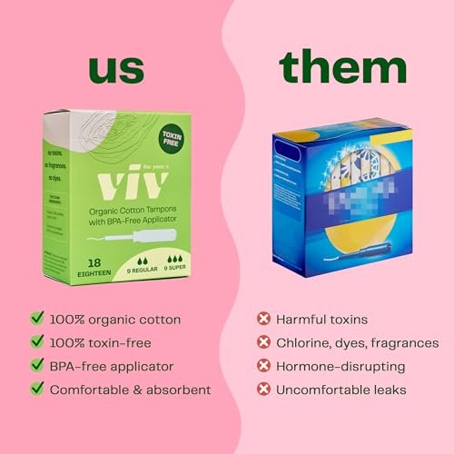 Viv for Your V Organic Cotton Tampons Regular, BPA-freier Applikator, ungiftige Tampons, duftfrei, HSA FSA zertifiziert, 18 Stück
