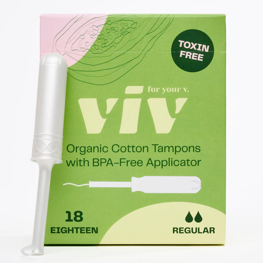 Viv for Your V Organic Cotton Tampons Regular, BPA-freier Applikator, ungiftige Tampons, duftfrei, HSA FSA zertifiziert, 18 Stück