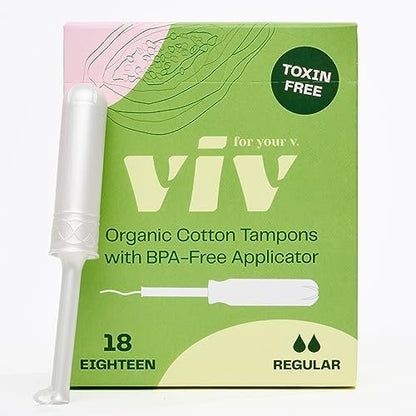 Viv for Your V Organic Cotton Tampons Regular, BPA-freier Applikator, ungiftige Tampons, duftfrei, HSA FSA zertifiziert, 18 Stück
