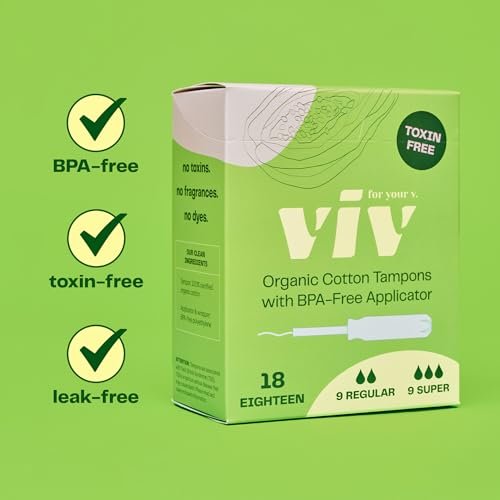 Viv for Your V Organic Cotton Tampons Regular, BPA-freier Applikator, ungiftige Tampons, duftfrei, HSA FSA zertifiziert, 18 Stück