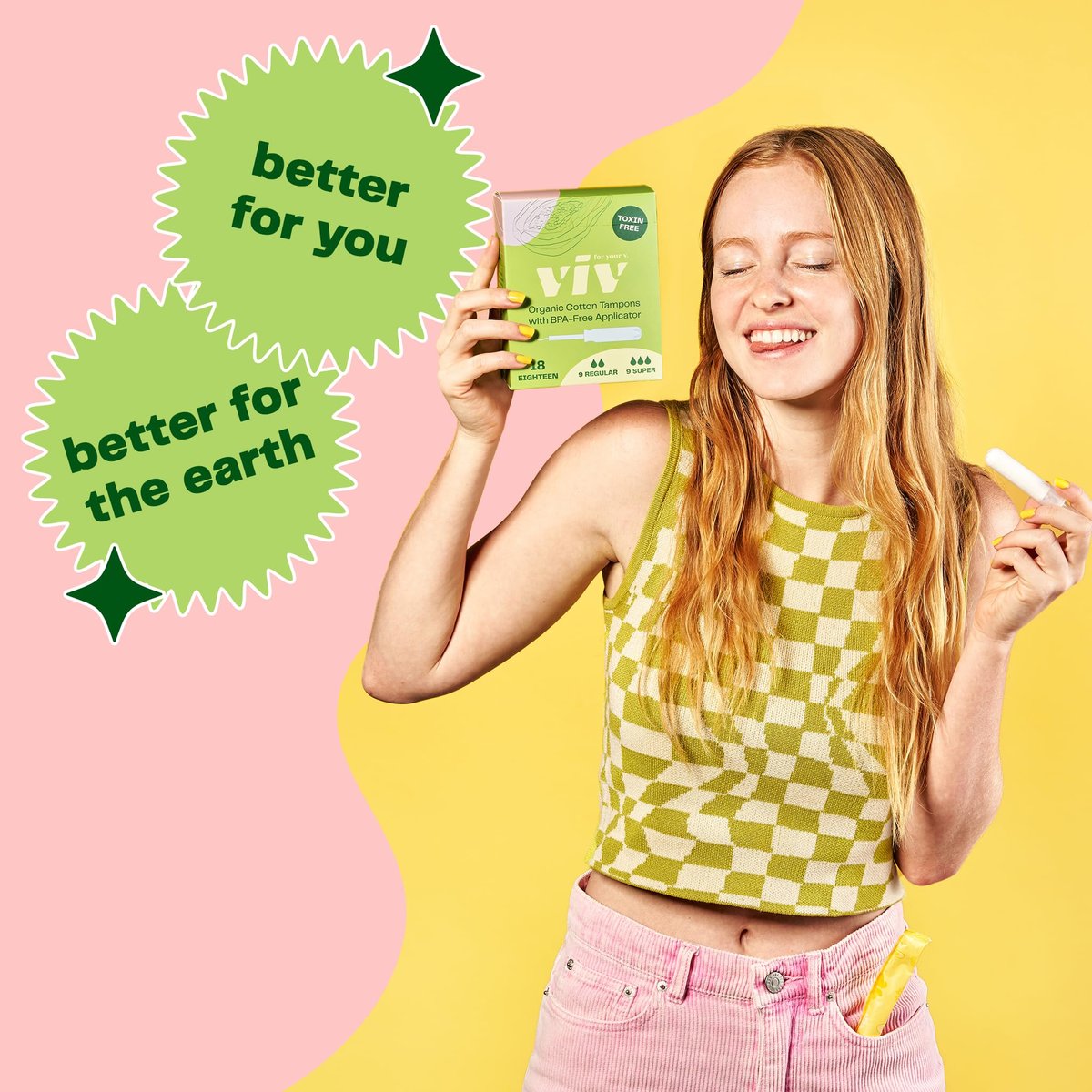 Viv for Your V Organic Cotton Tampons Regular, BPA-freier Applikator, ungiftige Tampons, duftfrei, HSA FSA zertifiziert, 18 Stück