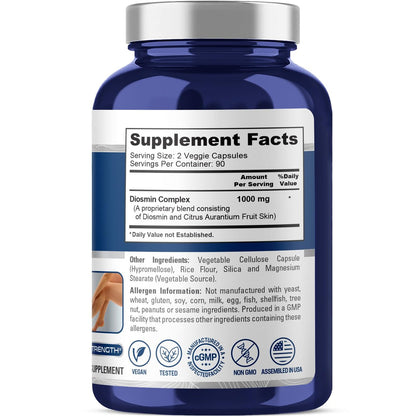 NusaPure Diosmin Complex 1.000 mg pro Portion – 180 vegane Kapseln (Non-GMO) mit Citrus Aurantium