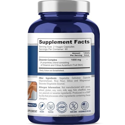 NusaPure Diosmin Complex 1.000 mg pro Portion – 180 vegane Kapseln (Non-GMO) mit Citrus Aurantium
