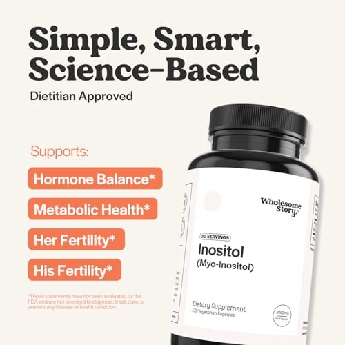 Wholesome Story Myo-Inositol Kapseln | 2000mg pro Portion | 500mg pro Kapsel | Fruchtbarkeitsergänzung für Männer und Frauen | Vitamin B8 | 120 Kapseln