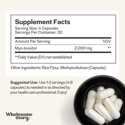 Wholesome Story Myo-Inositol Kapseln | 2000mg pro Portion | 500mg pro Kapsel | Fruchtbarkeitsergänzung für Männer und Frauen | Vitamin B8 | 120 Kapseln