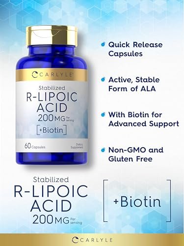 Carlyle R-Liponsäure 200 mg | 60 Kapseln | Stabilisierte RLA mit Biotin | Non-GMO, Glutenfrei