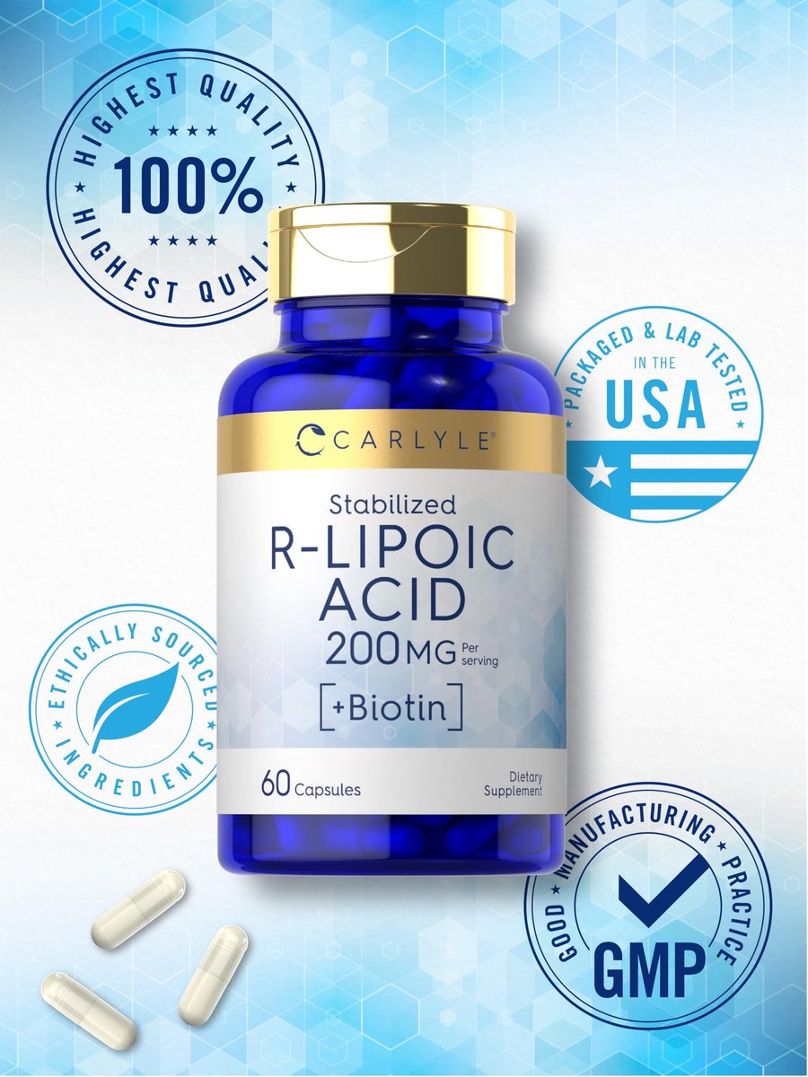 Carlyle R-Liponsäure 200 mg | 60 Kapseln | Stabilisierte RLA mit Biotin | Non-GMO, Glutenfrei