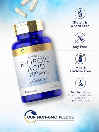 Carlyle R-Liponsäure 200 mg | 60 Kapseln | Stabilisierte RLA mit Biotin | Non-GMO, Glutenfrei