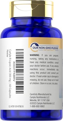 Carlyle R-Liponsäure 200 mg | 60 Kapseln | Stabilisierte RLA mit Biotin | Non-GMO, Glutenfrei