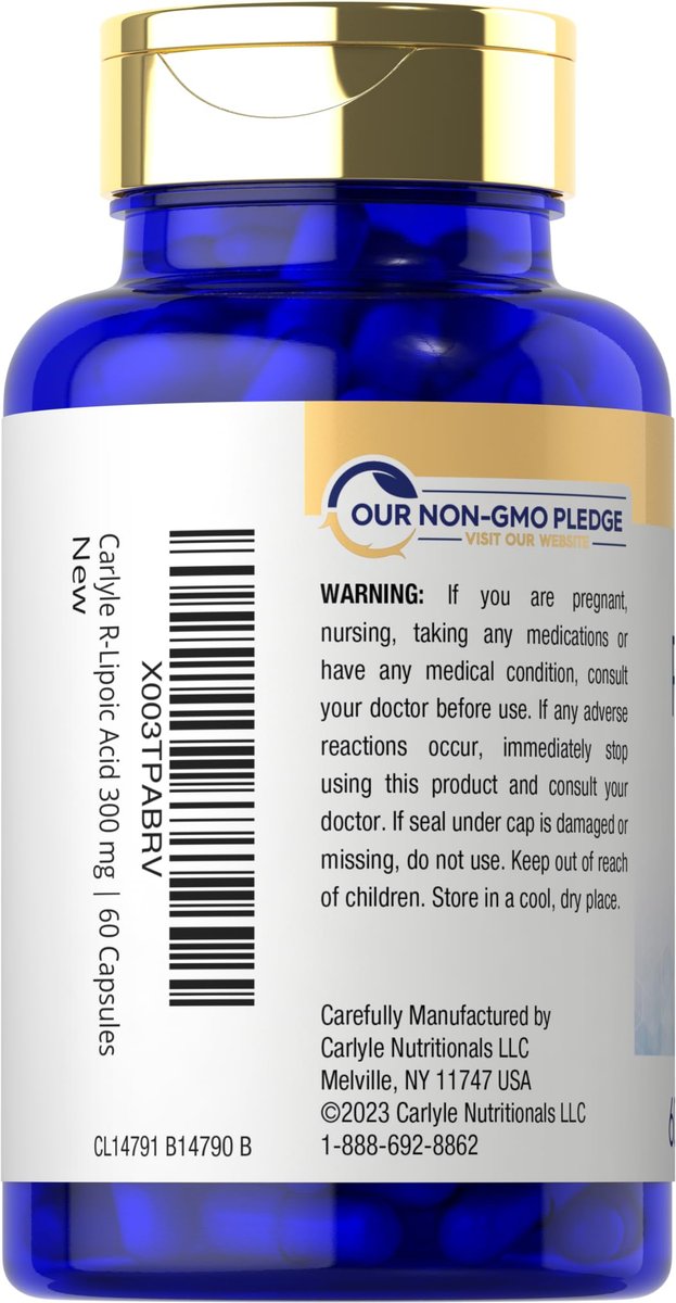 Carlyle R-Liponsäure 200 mg | 60 Kapseln | Stabilisierte RLA mit Biotin | Non-GMO, Glutenfrei