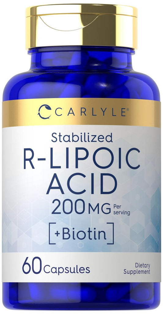 Carlyle R-Liponsäure 200 mg | 60 Kapseln | Stabilisierte RLA mit Biotin | Non-GMO, Glutenfrei