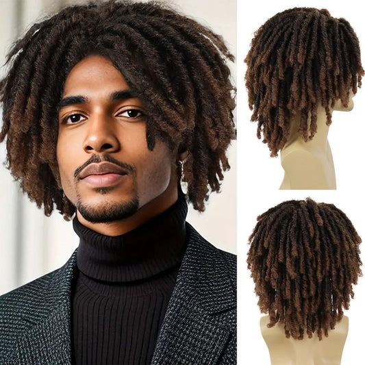 GNIMEGIL Kurzer Zopfperücke - Afro Bob Ombre Brown Crochet Twist Haar Dreadlocks Natur Synthetische Perücke für Schwarze Männer - Atmungsaktive Zöpfe