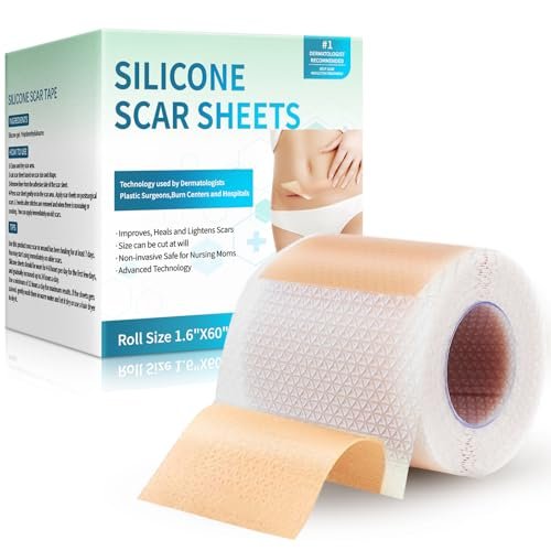 Rvlaim Medizinisches Silikon-Narbenpflaster (1,6" x 60" Rolle - 1,5 m), Professionelles Silikon-Narbenband für Kaiserschnitt-, Keloid-, Verbrennungs- und Aknenarben – Wiederverwendbar, Wasserdicht, Verbesserte Haftung