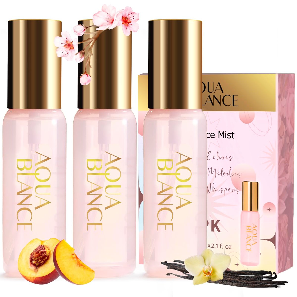 AQUA BLANCE Körperspray für Frauen, Duftnebel-Geschenkset, 3er-Pack, je 60 ml, Reisegröße, drei Düfte