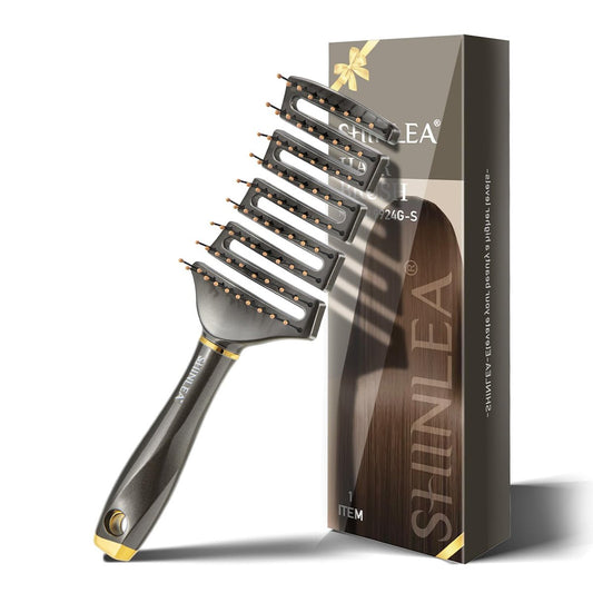 SHINLEA Gebogene Entwirrbürste für Lockiges Haar – Professionelle Vented Anti-Tangle Bürste für Nass & Trocken, Ideal für Textur 2A bis 4C Haar und Dickes Föhnen