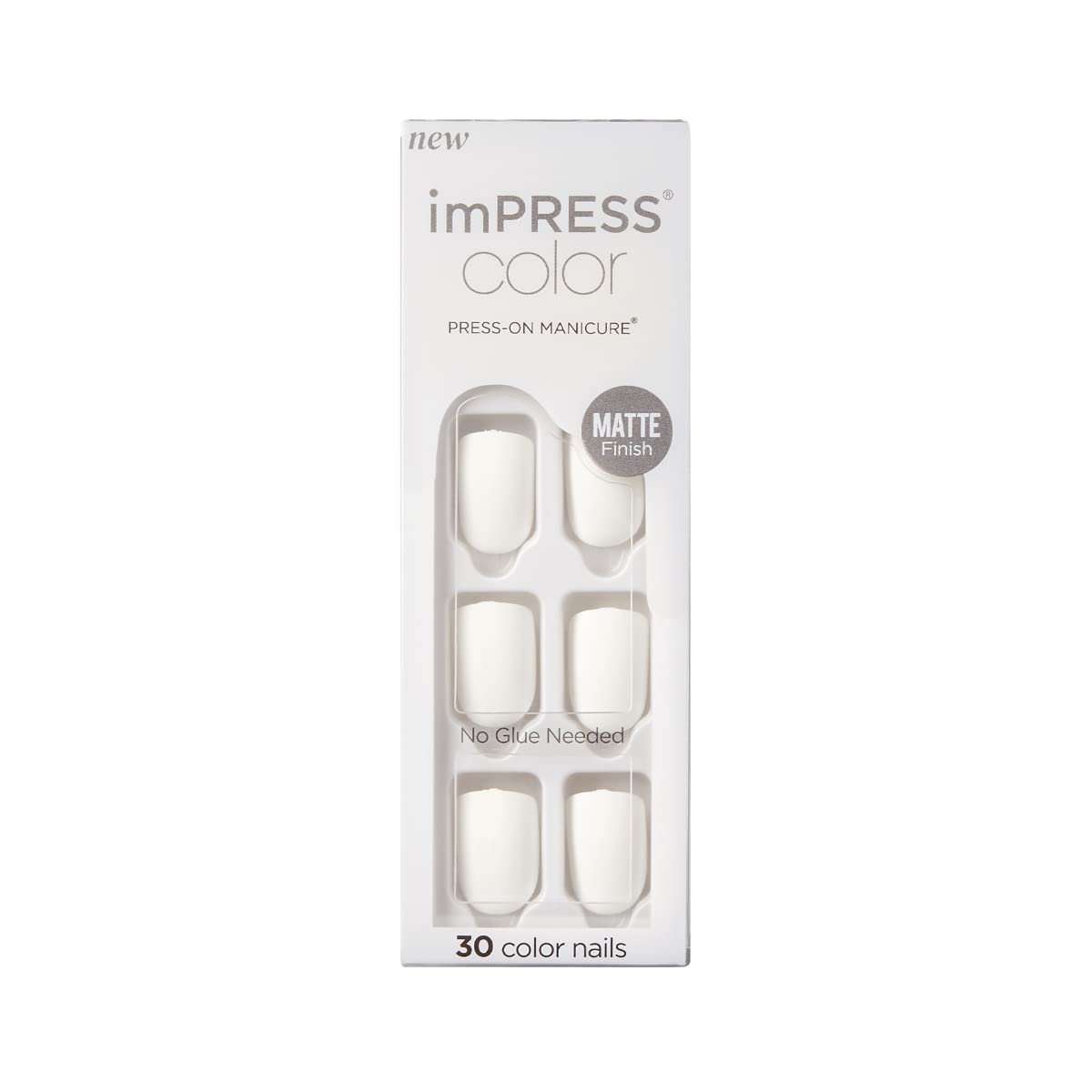KISS imPRESS Color Press-On Maniküre künstliche Nägel, Brie - Kurze Länge, Matt, Polierfreie Volltonfarbe, Inklusive Vorbereitungspad, Mini-Feile, Manikürestab und 30 künstliche Nägel