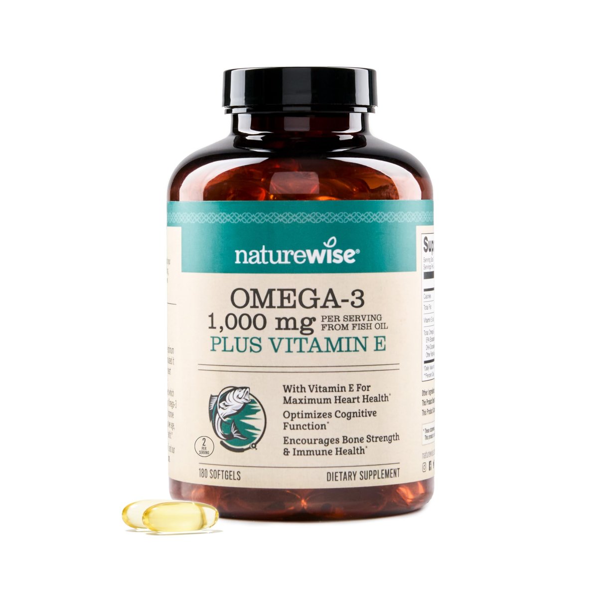 NatureWise Omega-3 Fischöl Extra-Stärke – 1000 mg pro Portion, 600 EPA & 400 DHA + Vitamin E – Unterstützung für Herz & Gehirn – Zitronengeschmack, GMO-frei – 180 Softgels (3-Monatsvorrat)