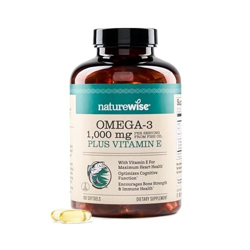 NatureWise Omega-3 Fischöl Extra-Stärke – 1000 mg pro Portion, 600 EPA & 400 DHA + Vitamin E – Unterstützung für Herz & Gehirn – Zitronengeschmack, GMO-frei – 180 Softgels (3-Monatsvorrat)