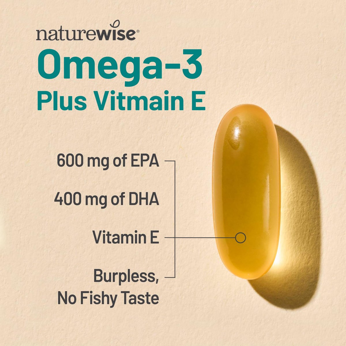 NatureWise Omega-3 Fischöl Extra-Stärke – 1000 mg pro Portion, 600 EPA & 400 DHA + Vitamin E – Unterstützung für Herz & Gehirn – Zitronengeschmack, GMO-frei – 180 Softgels (3-Monatsvorrat)