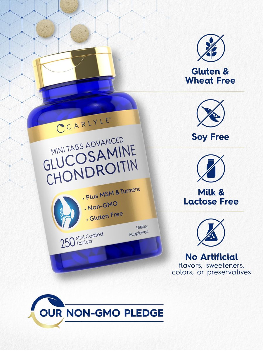 Carlyle Glucosamin Chondroitin MSM | 250 Minitabletten | Fortschrittliche Formel mit Kurkuma | Non-GMO, Glutenfrei