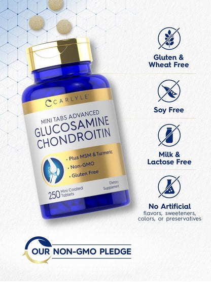 Carlyle Glucosamin Chondroitin MSM | 250 Minitabletten | Fortschrittliche Formel mit Kurkuma | Non-GMO, Glutenfrei