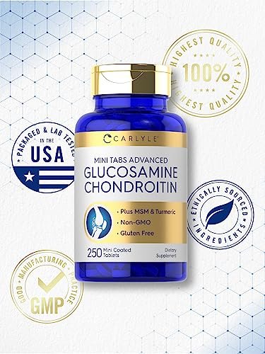 Carlyle Glucosamin Chondroitin MSM | 250 Minitabletten | Fortschrittliche Formel mit Kurkuma | Non-GMO, Glutenfrei