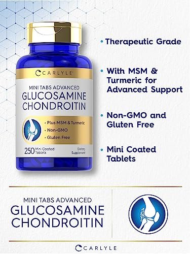 Carlyle Glucosamin Chondroitin MSM | 250 Minitabletten | Fortschrittliche Formel mit Kurkuma | Non-GMO, Glutenfrei
