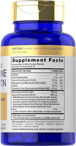 Carlyle Glucosamin Chondroitin MSM | 250 Minitabletten | Fortschrittliche Formel mit Kurkuma | Non-GMO, Glutenfrei