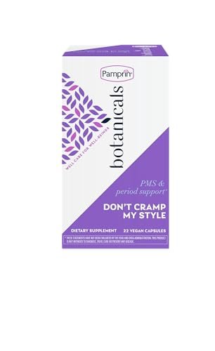 Pamprin Botanicals Kapseln für PMS & Menstruationsbeschwerden – mit Ashwagandha, Magnesium, Kurkuma, Vitamin B6, Mönchspfeffer, 22 Stück