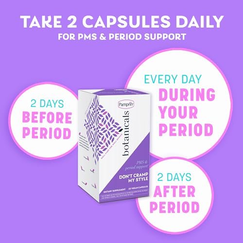 Pamprin Botanicals Kapseln für PMS & Menstruationsbeschwerden – mit Ashwagandha, Magnesium, Kurkuma, Vitamin B6, Mönchspfeffer, 22 Stück