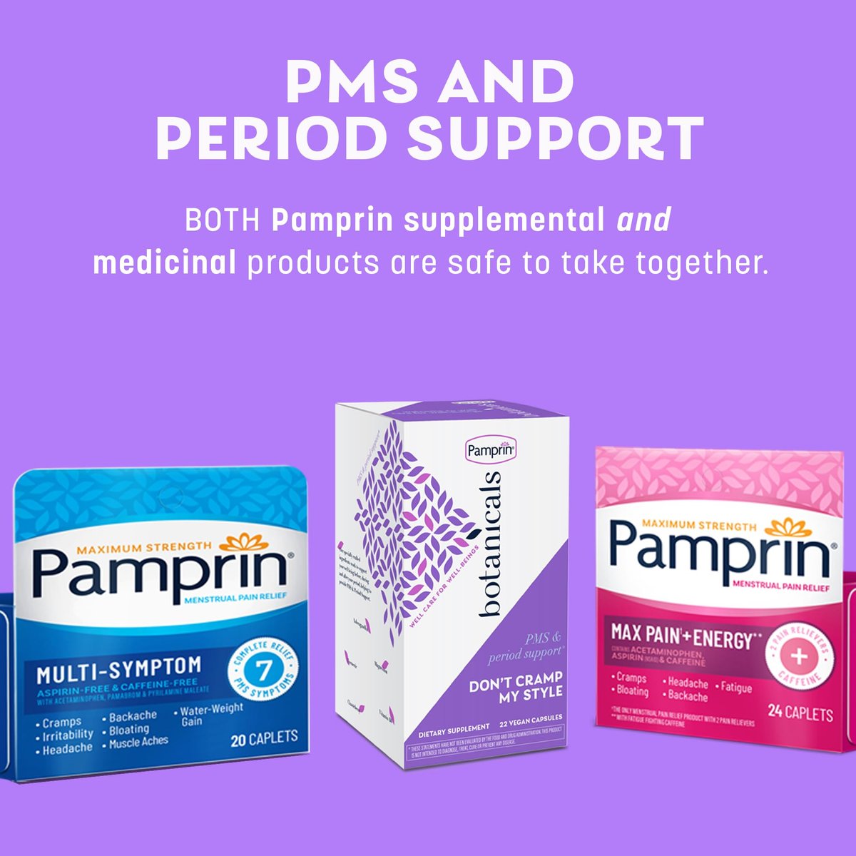 Pamprin Botanicals Kapseln für PMS & Menstruationsbeschwerden – mit Ashwagandha, Magnesium, Kurkuma, Vitamin B6, Mönchspfeffer, 22 Stück