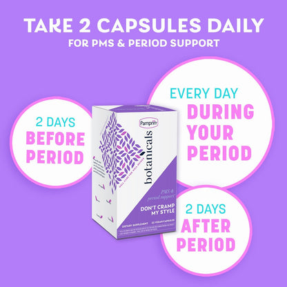 Pamprin Botanicals Kapseln für PMS & Menstruationsbeschwerden – mit Ashwagandha, Magnesium, Kurkuma, Vitamin B6, Mönchspfeffer, 22 Stück