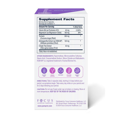 Pamprin Botanicals Kapseln für PMS & Menstruationsbeschwerden – mit Ashwagandha, Magnesium, Kurkuma, Vitamin B6, Mönchspfeffer, 22 Stück