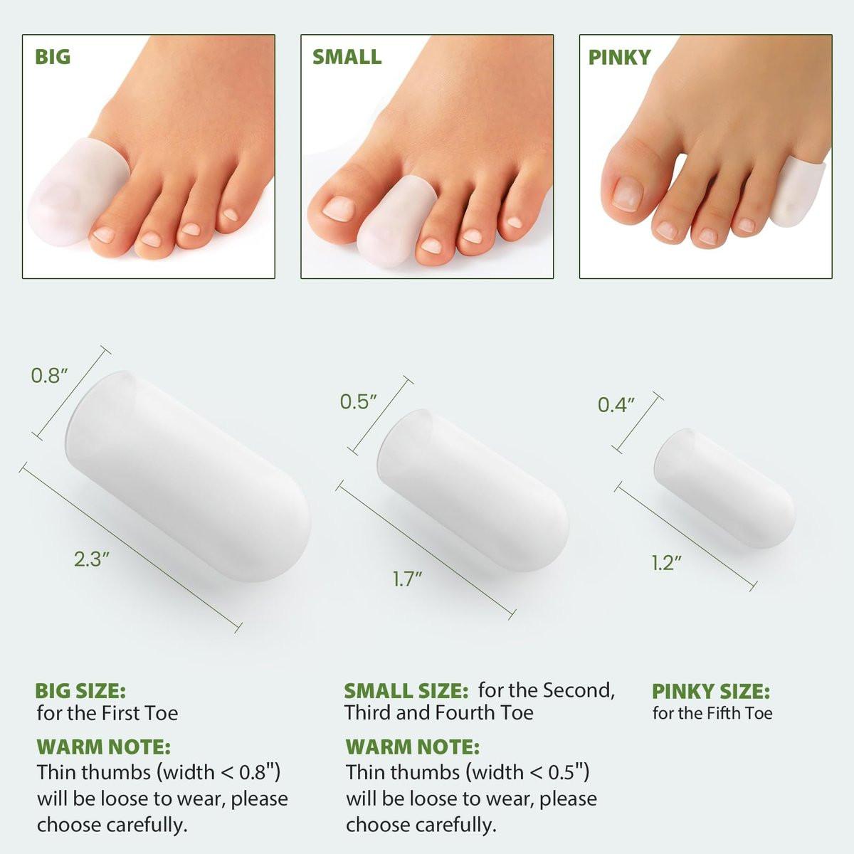 Bukihome Silikon Zehenkappen – 12er-Pack Gel-Zehenhüllen mit Aloe Vera und ätherischen Ölen – Zehenschutzkappen gegen Hühneraugen, Hornhaut (8L + 4S)
