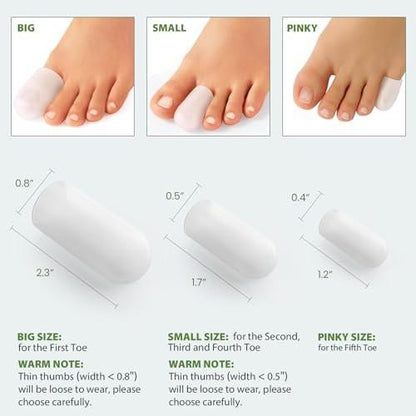 Gel Pinky Zehenhülsen Zehenschützer - Bukihome 8er Pack Silikon Zehenkappen mit Aloe Vera Extrakt - Zehenschutzpolster für Damen & Herren - Schützt Hühneraugen, Blasen