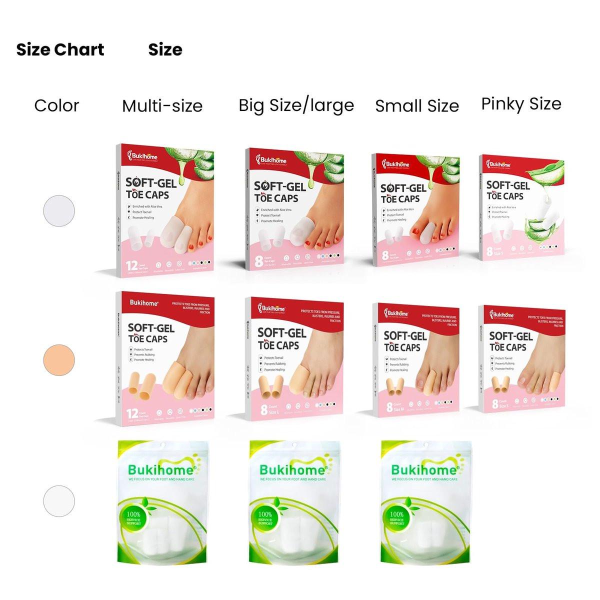 Bukihome Silikon Zehenkappen – 12er-Pack Gel-Zehenhüllen mit Aloe Vera und ätherischen Ölen – Zehenschutzkappen gegen Hühneraugen, Hornhaut (8L + 4S)