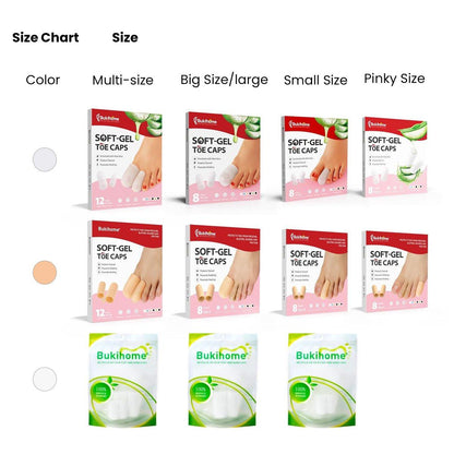 Bukihome Silikon Zehenkappen – 12er-Pack Gel-Zehenhüllen mit Aloe Vera und ätherischen Ölen – Zehenschutzkappen gegen Hühneraugen, Hornhaut (8L + 4S)