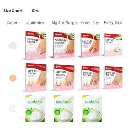 Bukihome Silikon Zehenkappen – 12er-Pack Gel-Zehenhüllen mit Aloe Vera und ätherischen Ölen – Zehenschutzkappen gegen Hühneraugen, Hornhaut (8L + 4S)
